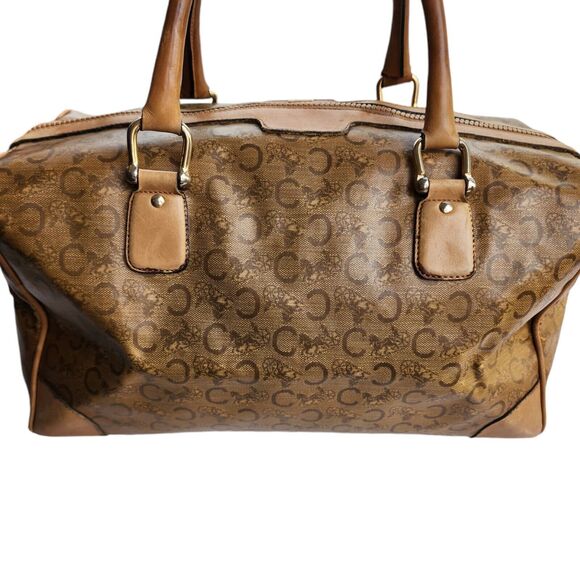 Vintage CELINE Boston Weekend Bag Coated Canvas & Leather Macadam  Tan Large - Picture 2 of 12